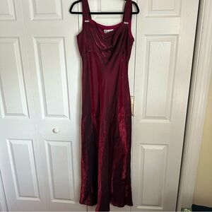 Cachet Vtg Glam Gala Dress Prom Gown Sz 12 Satin Metallic Burgundy Whimsigoth